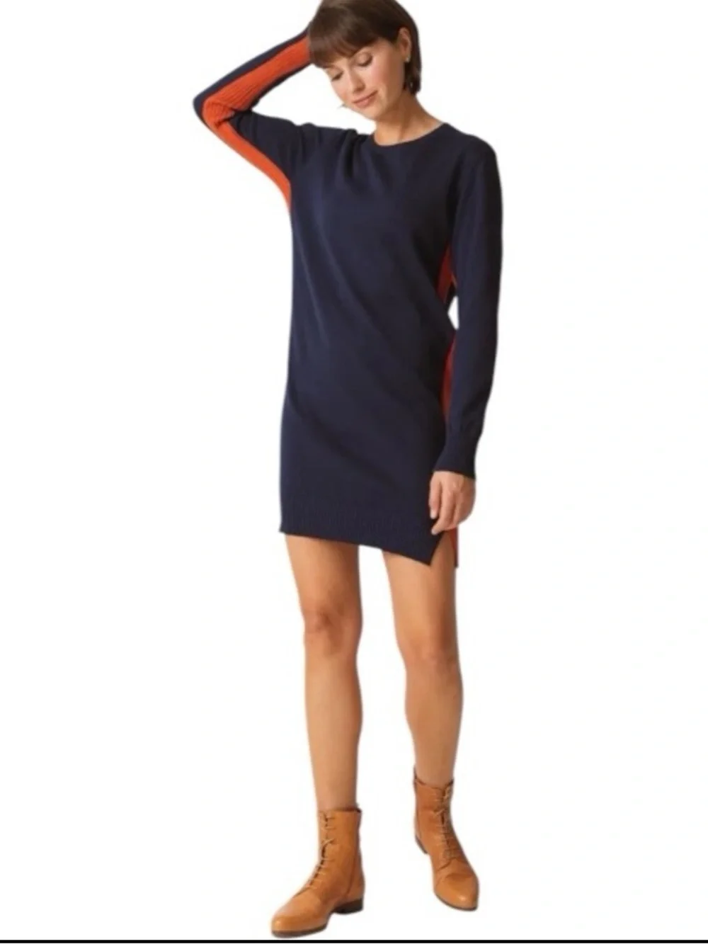 NWT SKFK Domeka Navy Organic Cotton Colorblock Sweater Dress Size 14